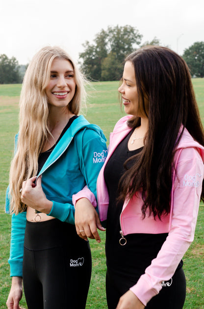 Dog Mom Crop Top Hoodie - Aqua