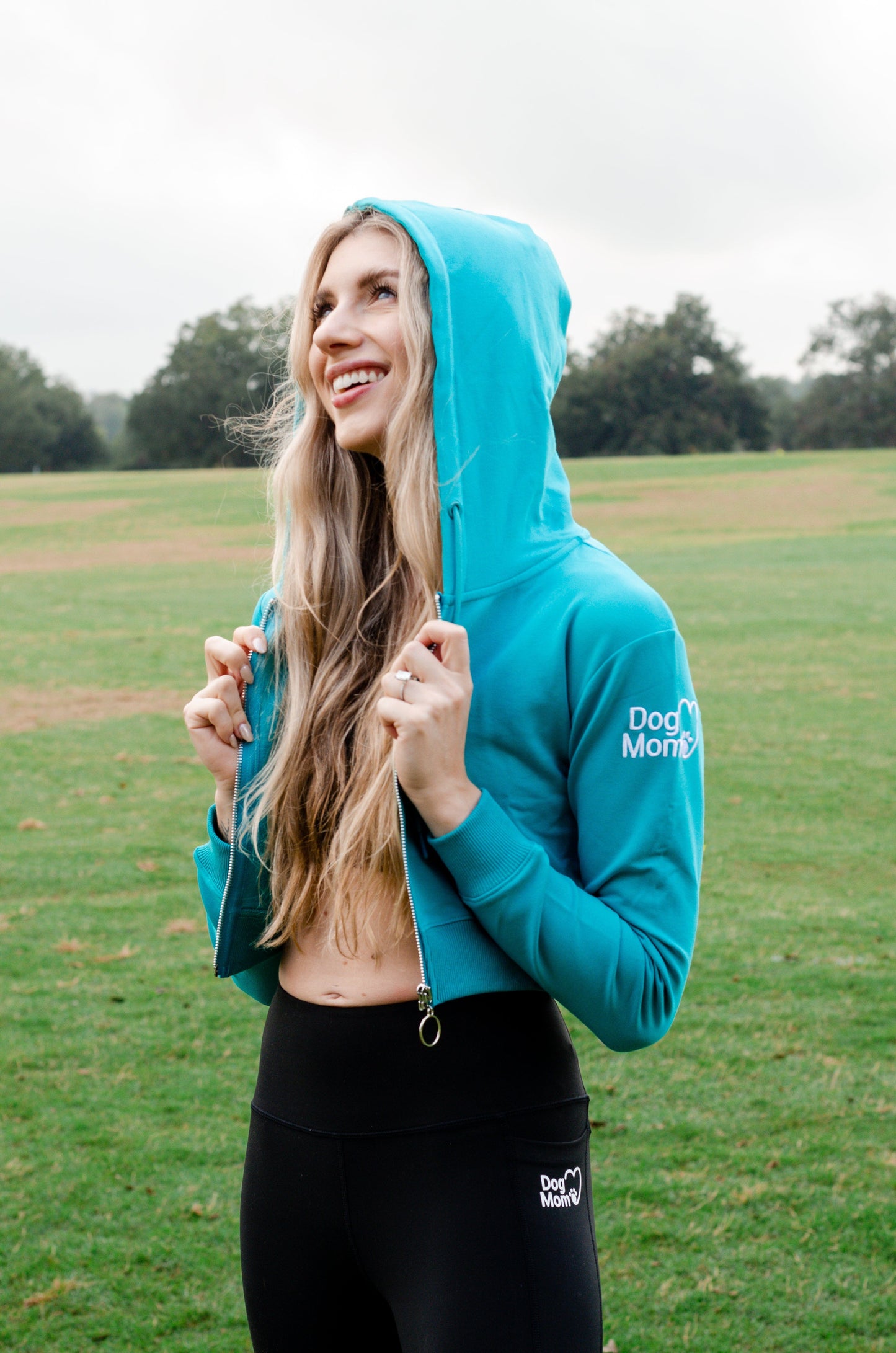 Dog Mom Crop Top Hoodie - Aqua