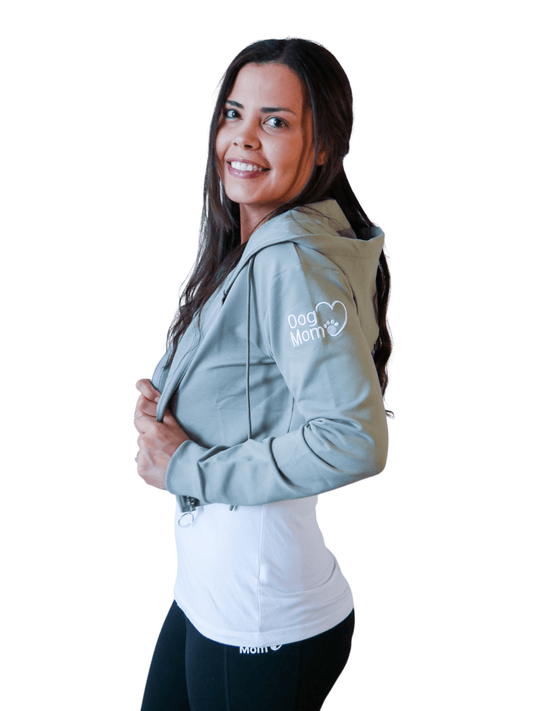 Dog Mom Crop Top Hoodie - Army Green
