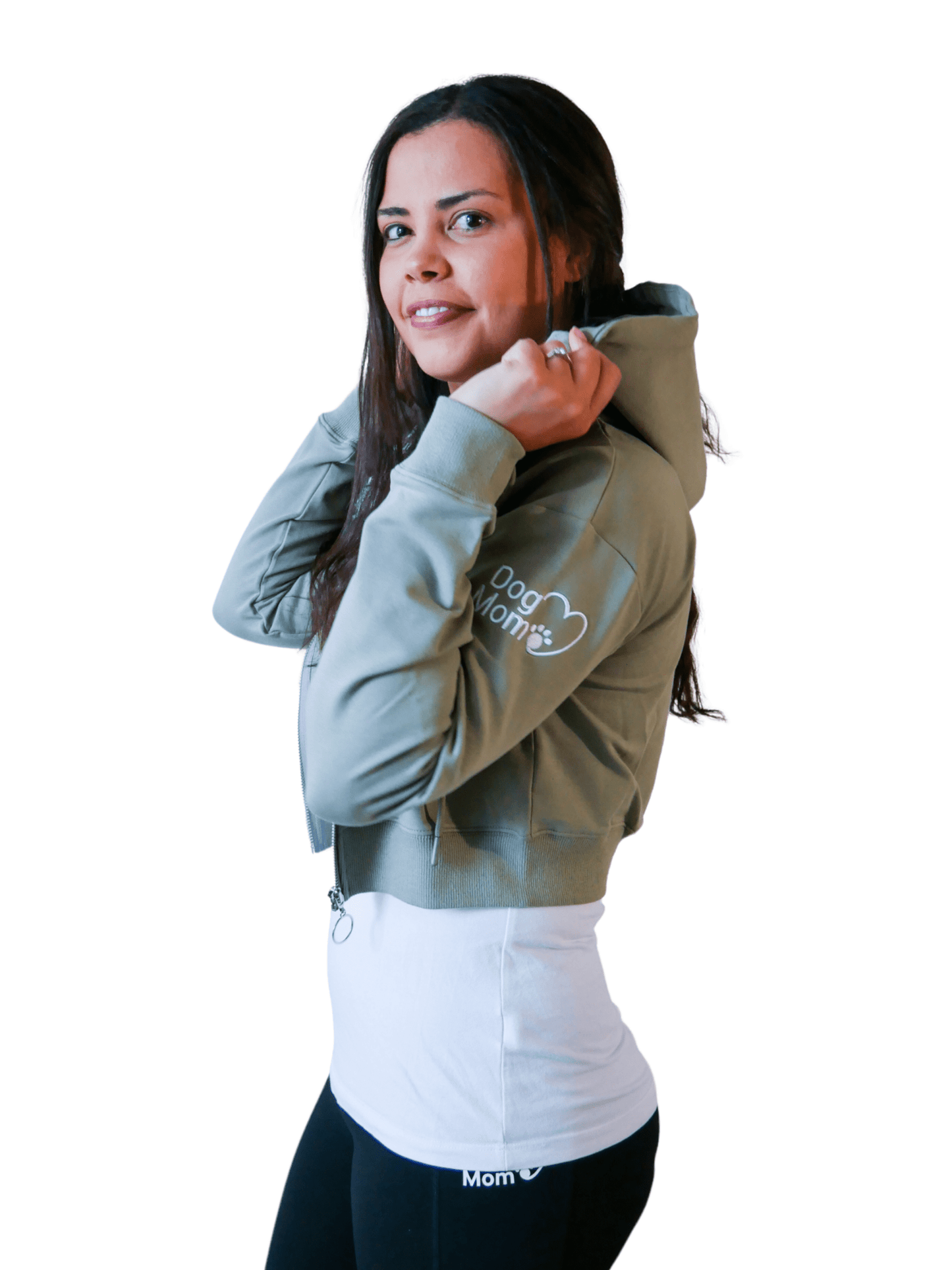 Dog Mom Crop Top Hoodie - Army Green