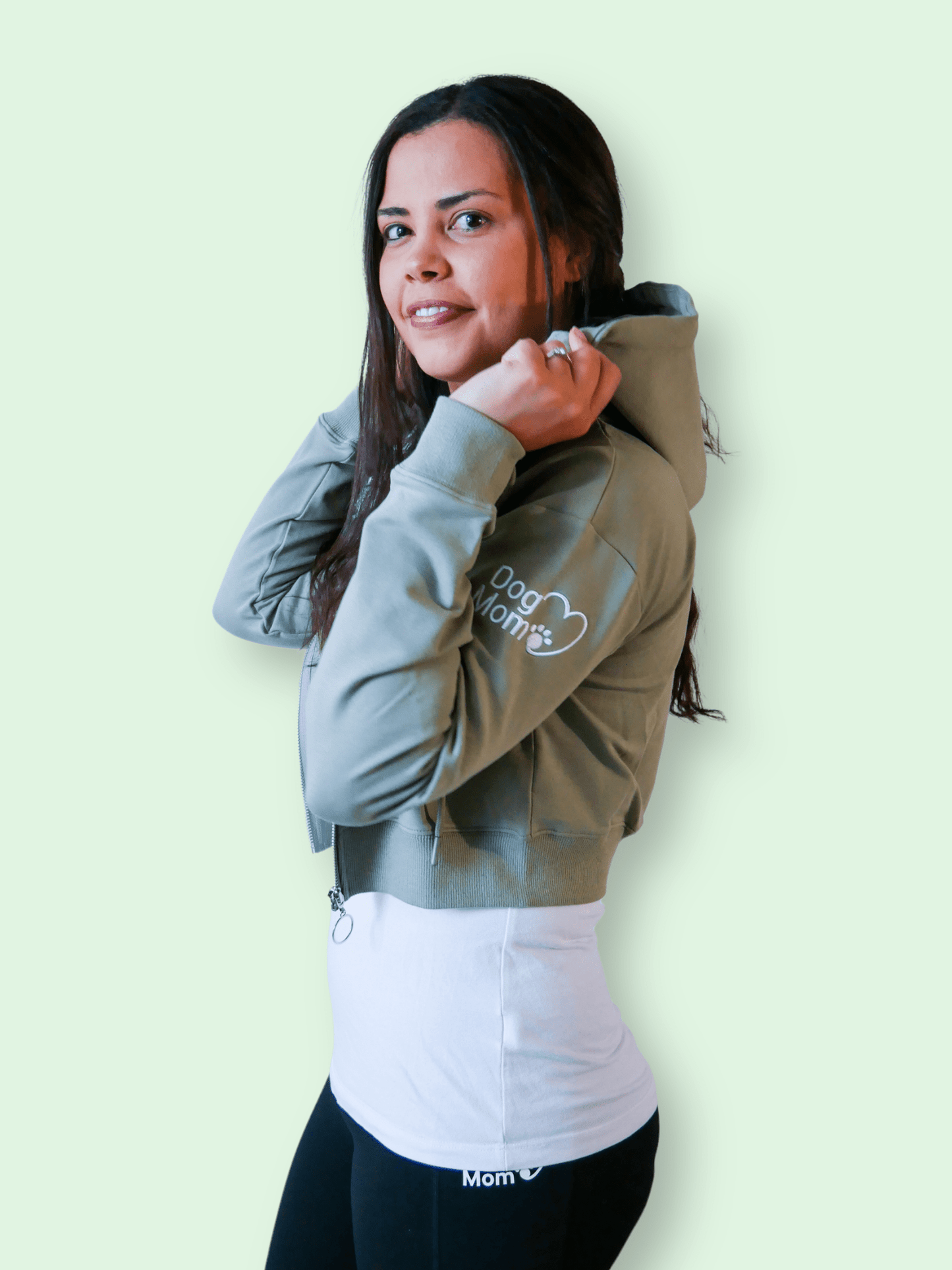 Dog Mom Crop Top Hoodie - Army Green
