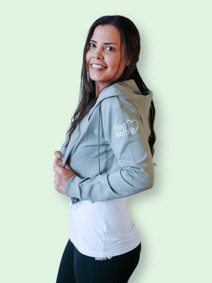 Dog Mom Crop Top Hoodie - Army Green