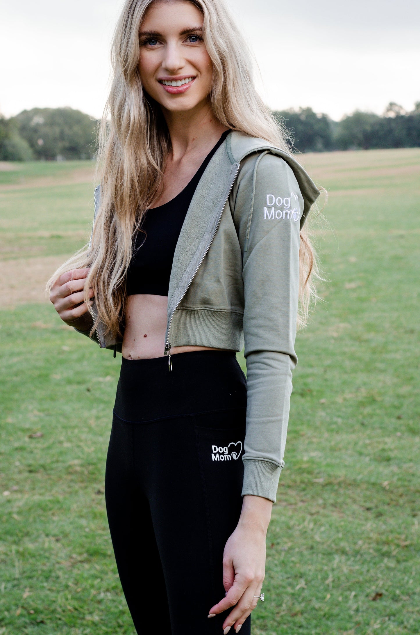 Dog Mom Crop Top Hoodie - Army Green
