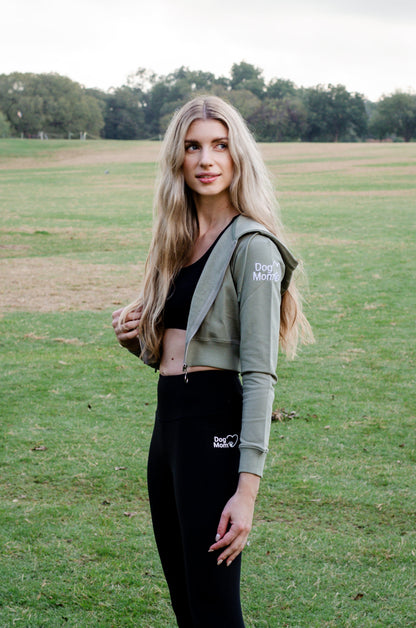 Dog Mom Crop Top Hoodie - Army Green