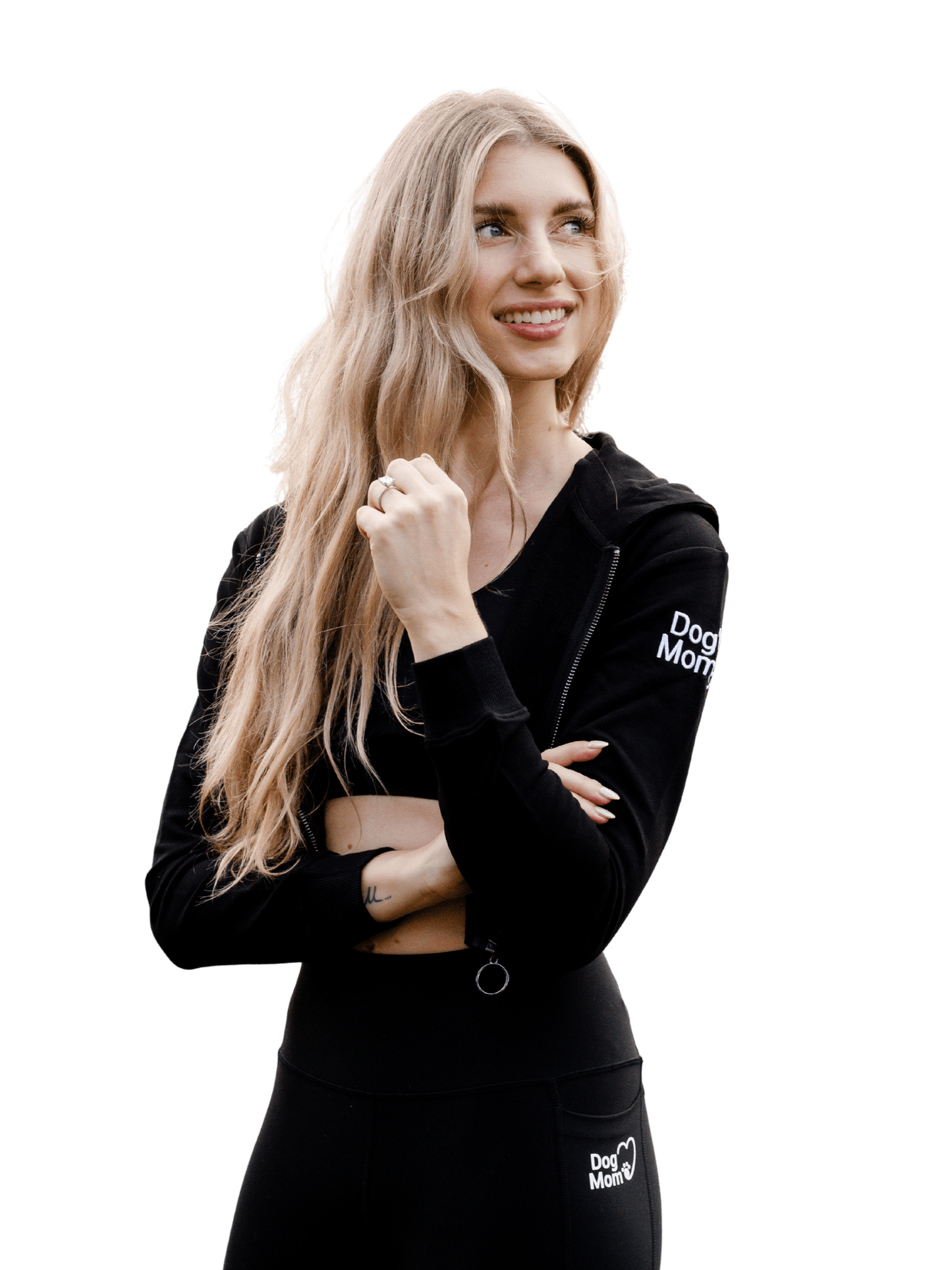 Dog Mom Crop Top Hoodie - Black