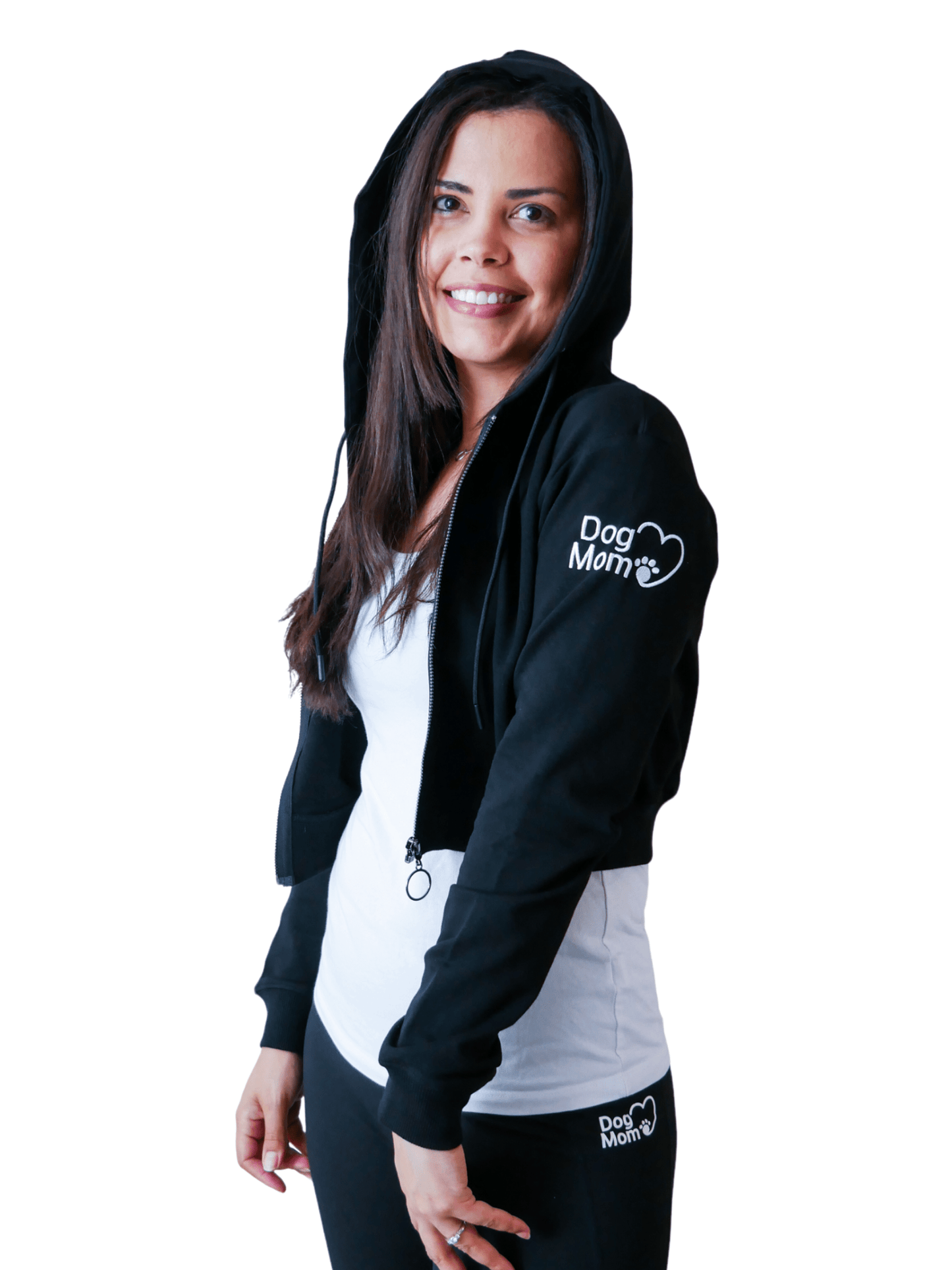 Dog Mom Crop Top Hoodie - Black
