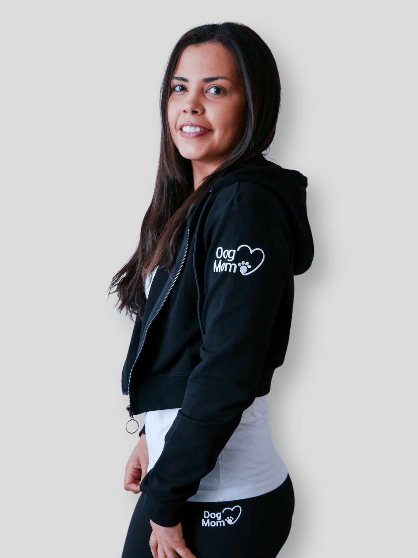 Dog Mom Crop Top Hoodie - Black