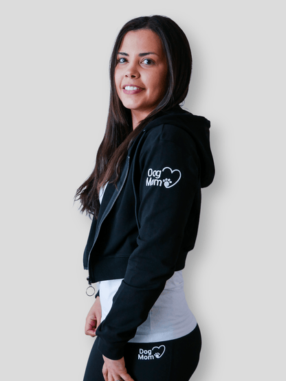 Dog Mom Crop Top Hoodie - Black