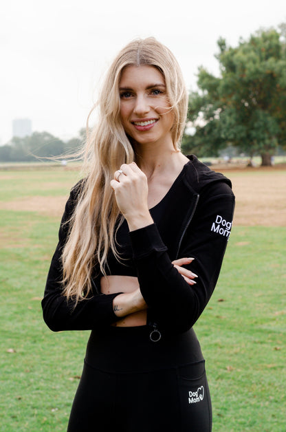 Dog Mom Crop Top Hoodie - Black