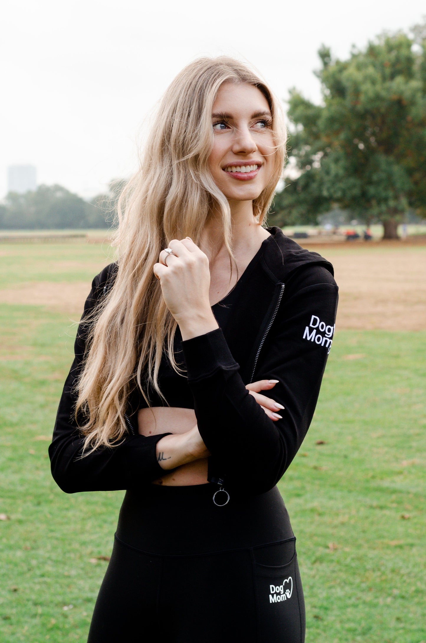 Dog Mom Crop Top Hoodie - Black