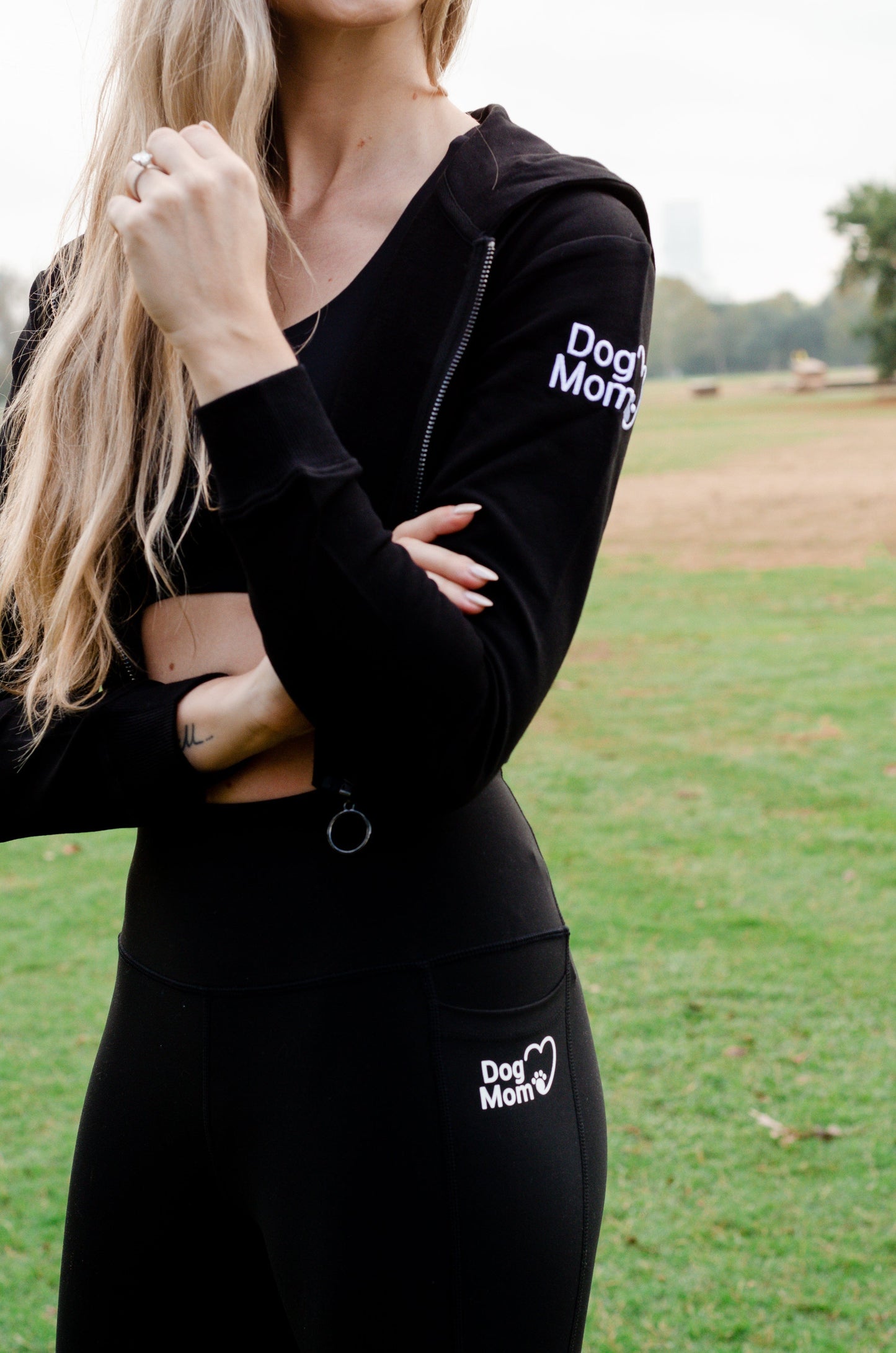 Dog Mom Crop Top Hoodie - Black