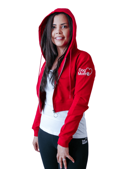 Dog Mom Crop Top Hoodie - Burgundy