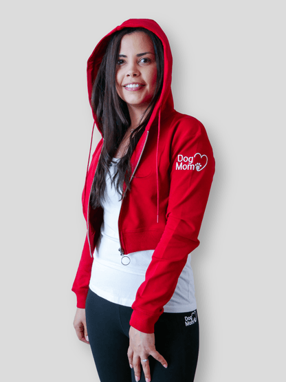 Dog Mom Crop Top Hoodie - Burgundy