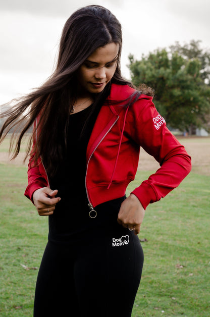 Dog Mom Crop Top Hoodie - Burgundy