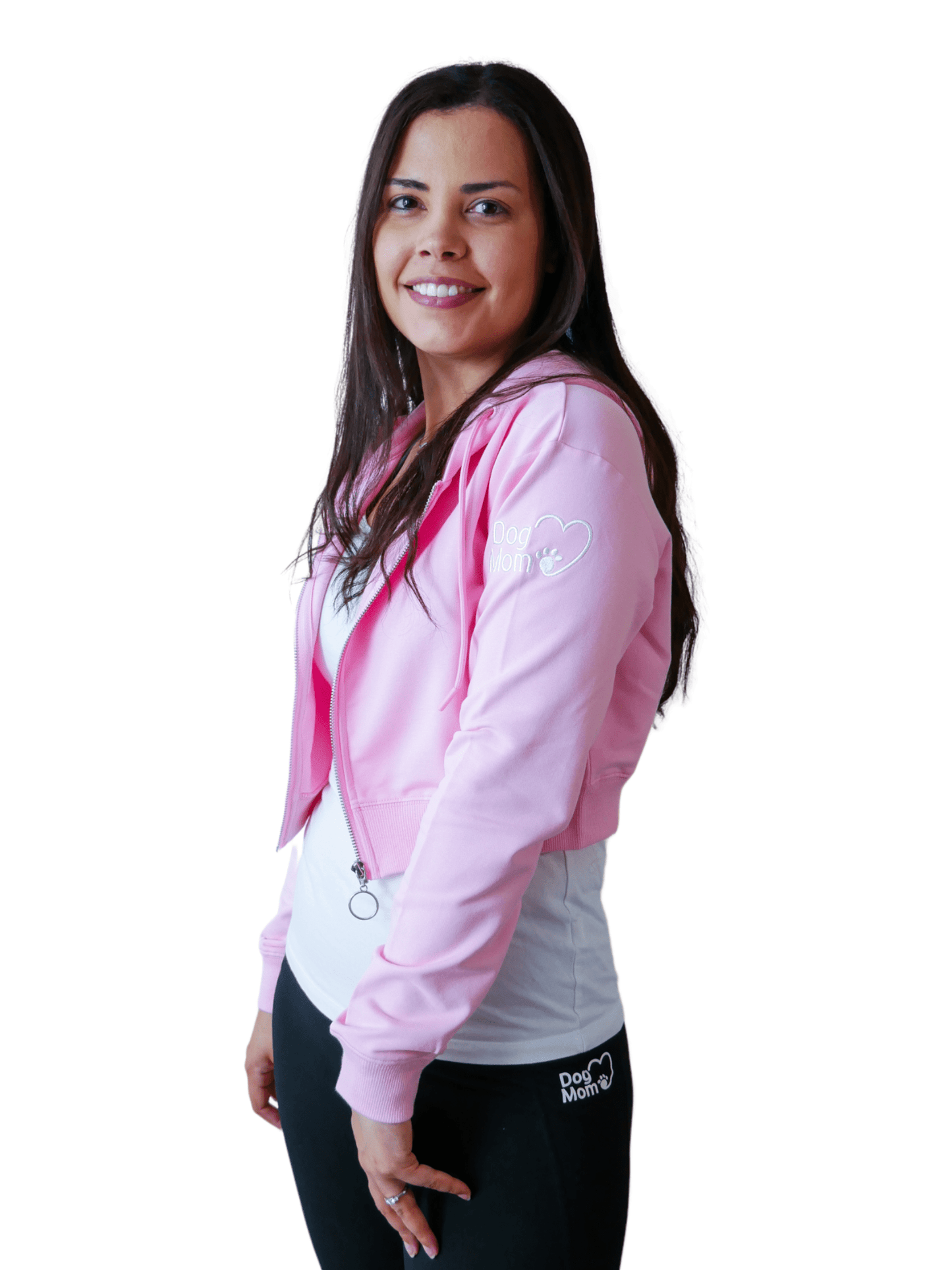 Dog Mom Crop Top Hoodie - Pink