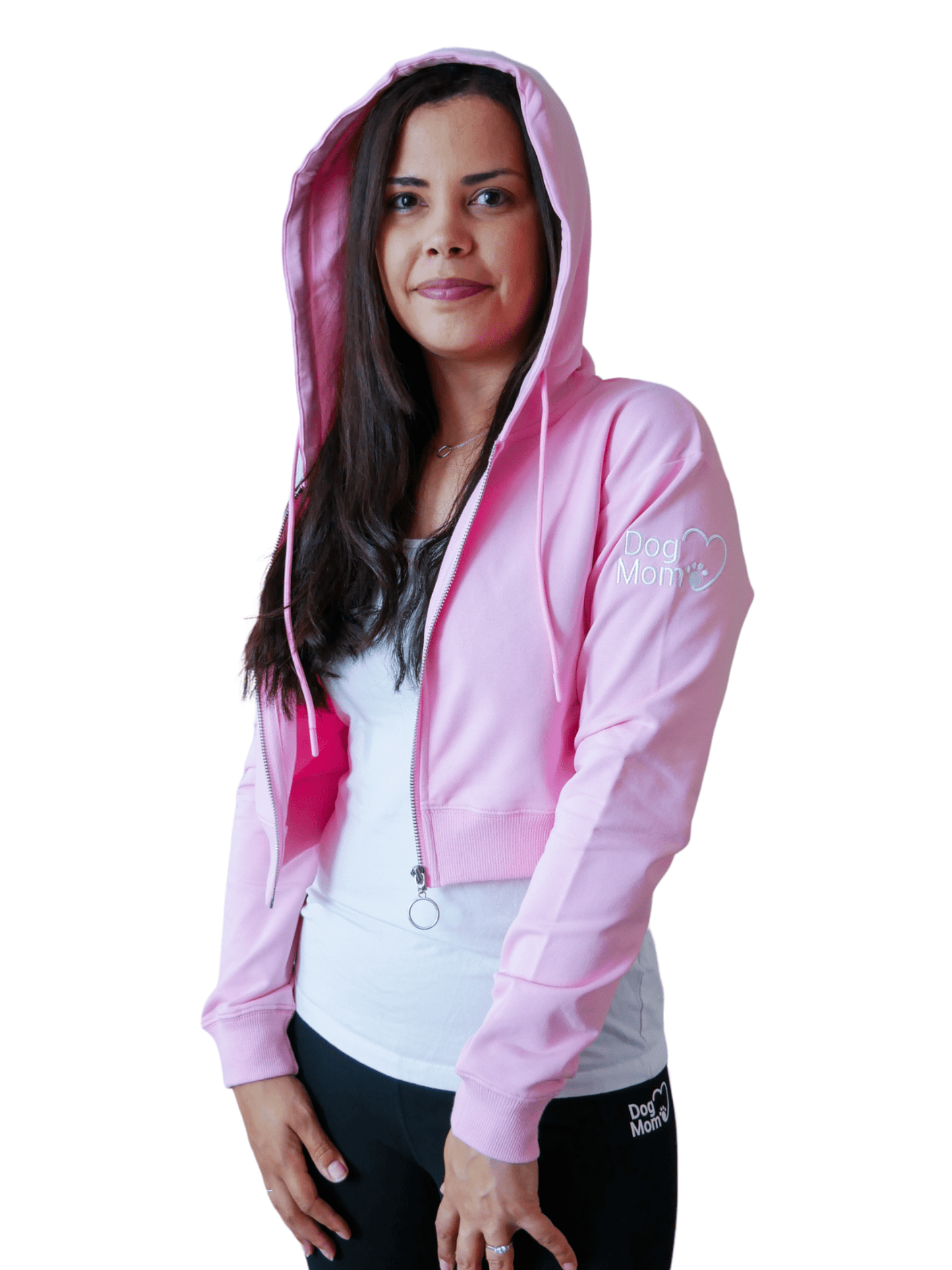 Dog Mom Crop Top Hoodie - Pink