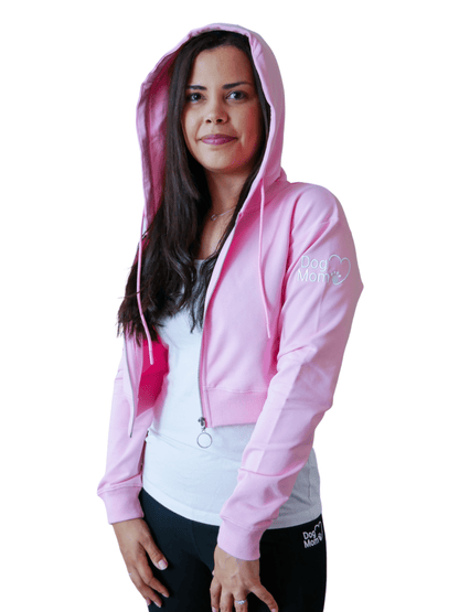 Dog Mom Crop Top Hoodie - Pink