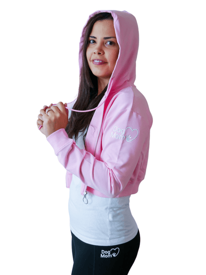 Dog Mom Crop Top Hoodie - Pink