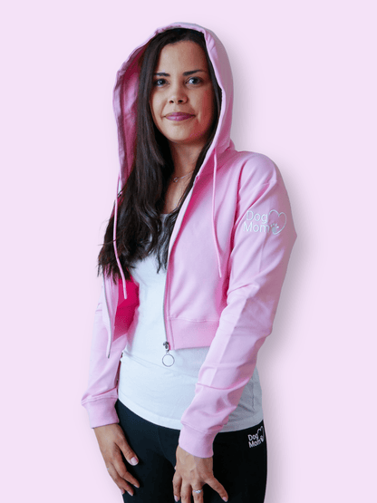 Dog Mom Crop Top Hoodie - Pink