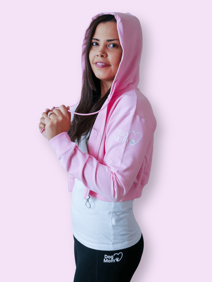 Dog Mom Crop Top Hoodie - Pink