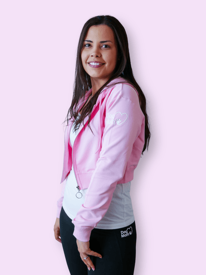 Dog Mom Crop Top Hoodie - Pink