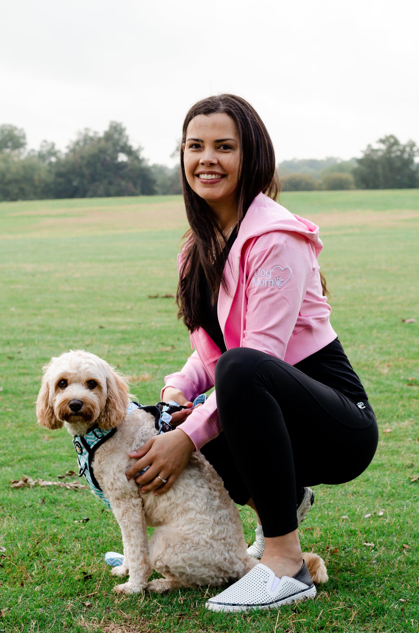 Dog Mom Crop Top Hoodie - Pink