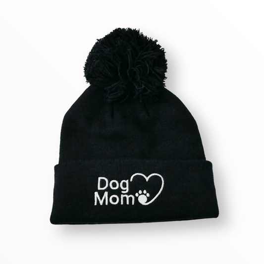 Dog Mom Bobble Beanie - Black