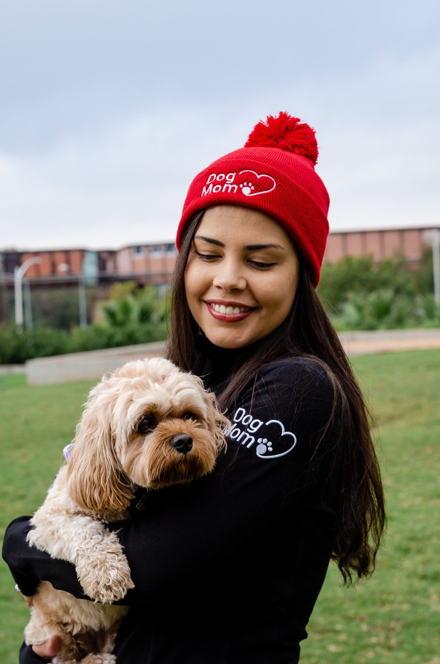 Dog Mom Bobble Beanie - Red